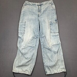 Divided Jeans Womens L Blue Light Wash Denim Relaxed Fit Baggy Style Cargo